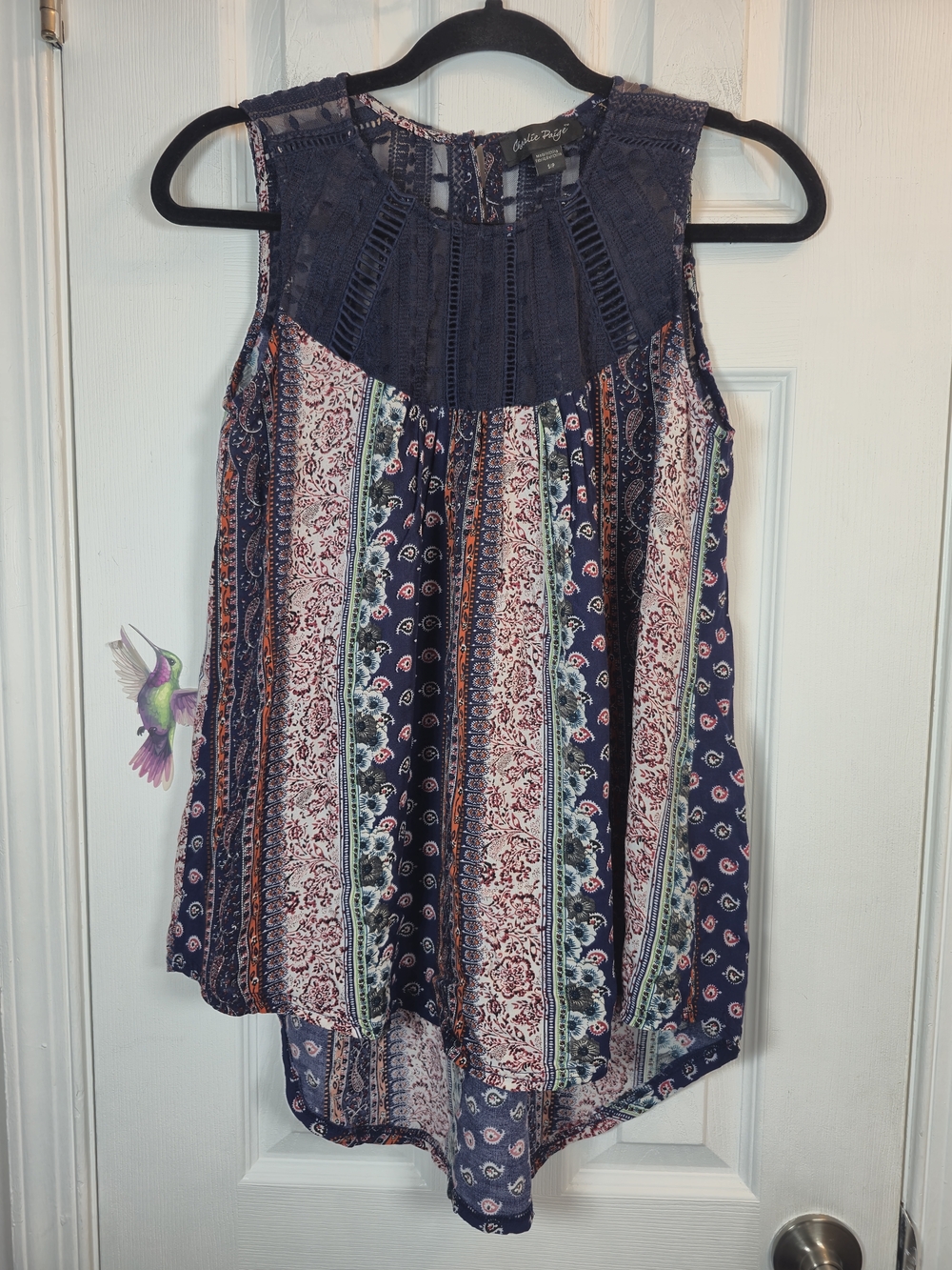 Charlie Paige Boho Lace Mixed Print Sleeveless Tank Top Small